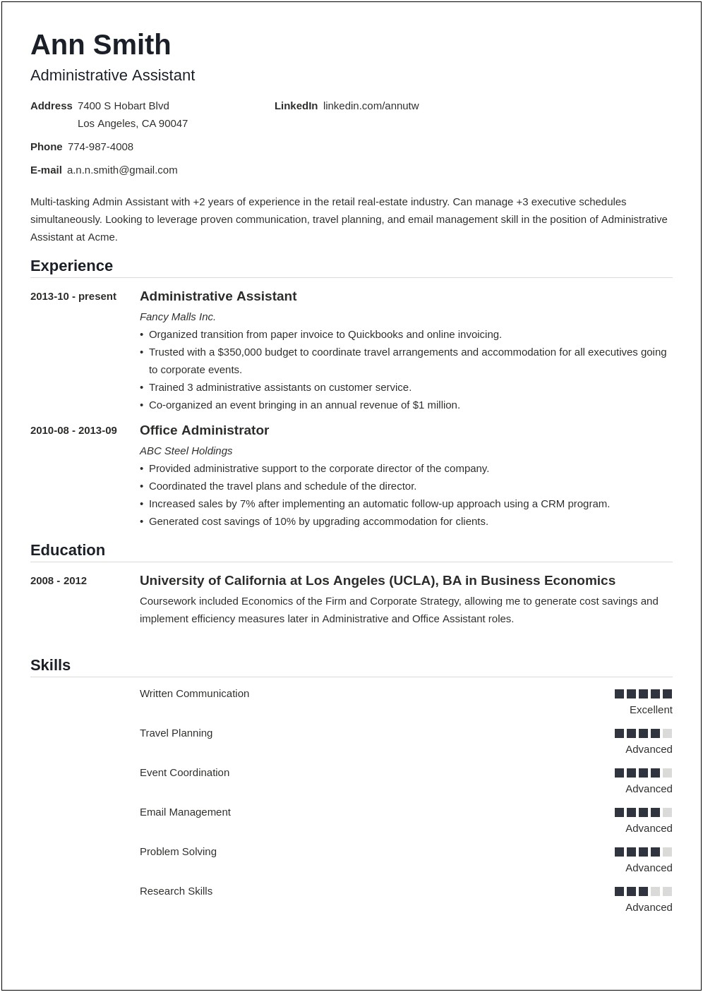 Resume Summary For Customer Service Administrator