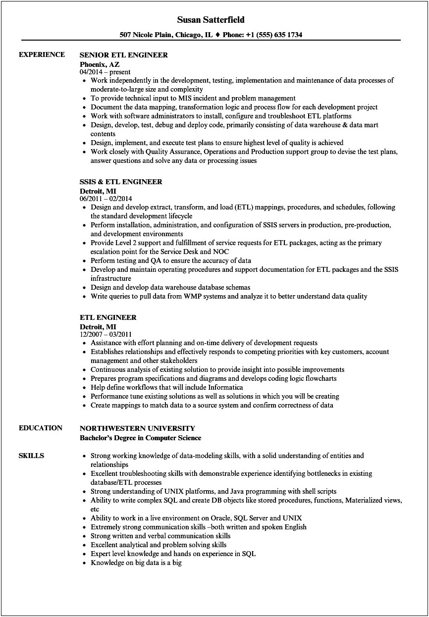 Resume Summary For Etl Process In Informatica