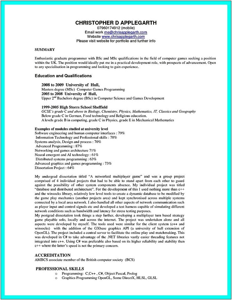 Resume Summary For Information Technology Major