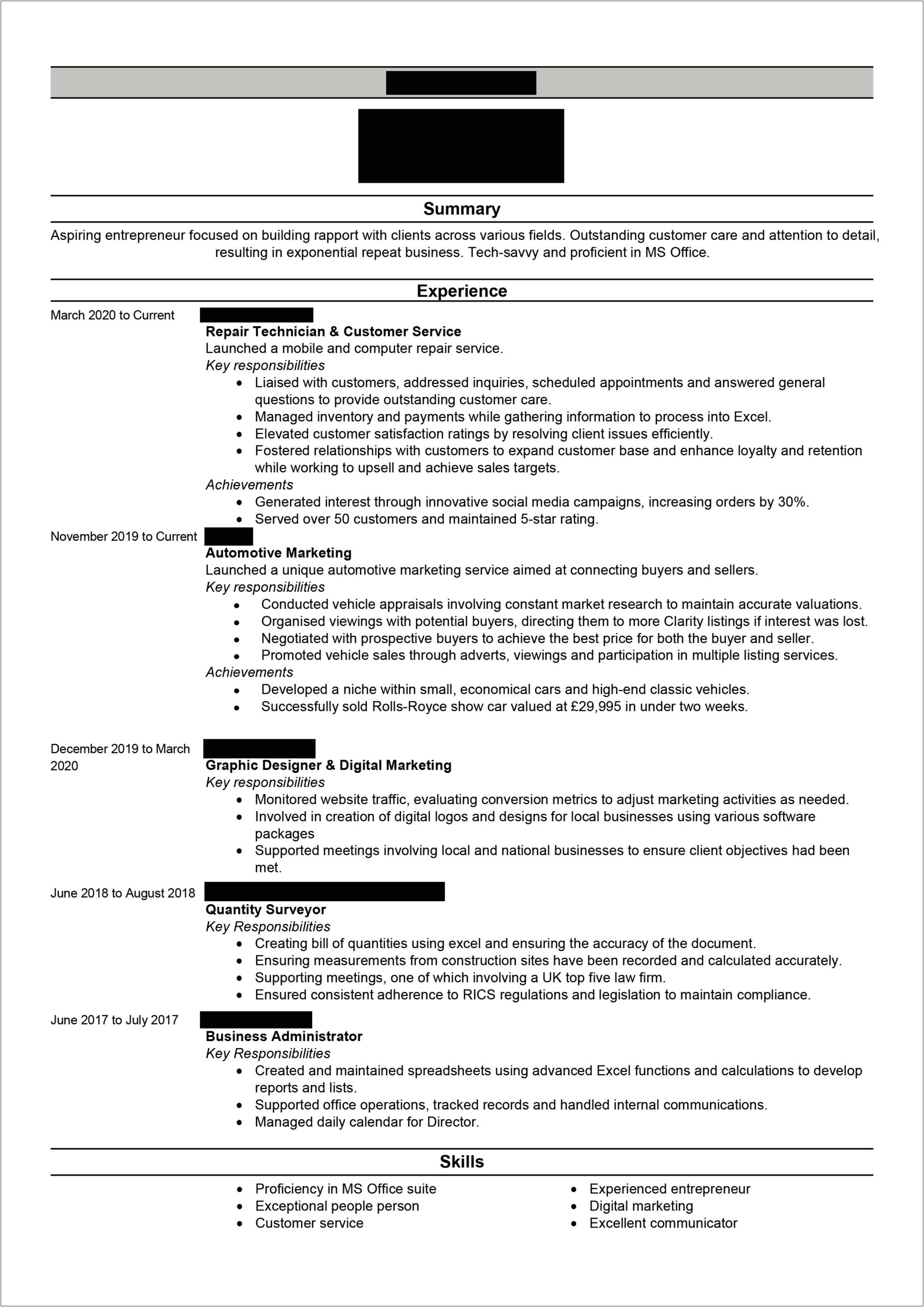 Resume Summary For Real Estate Professional