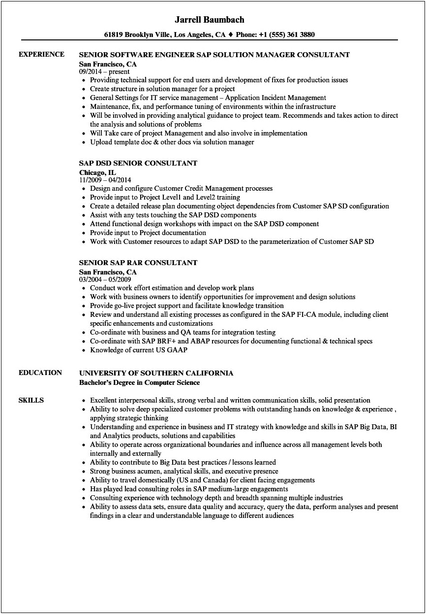 Resume Summary For Sap Fico Consultant