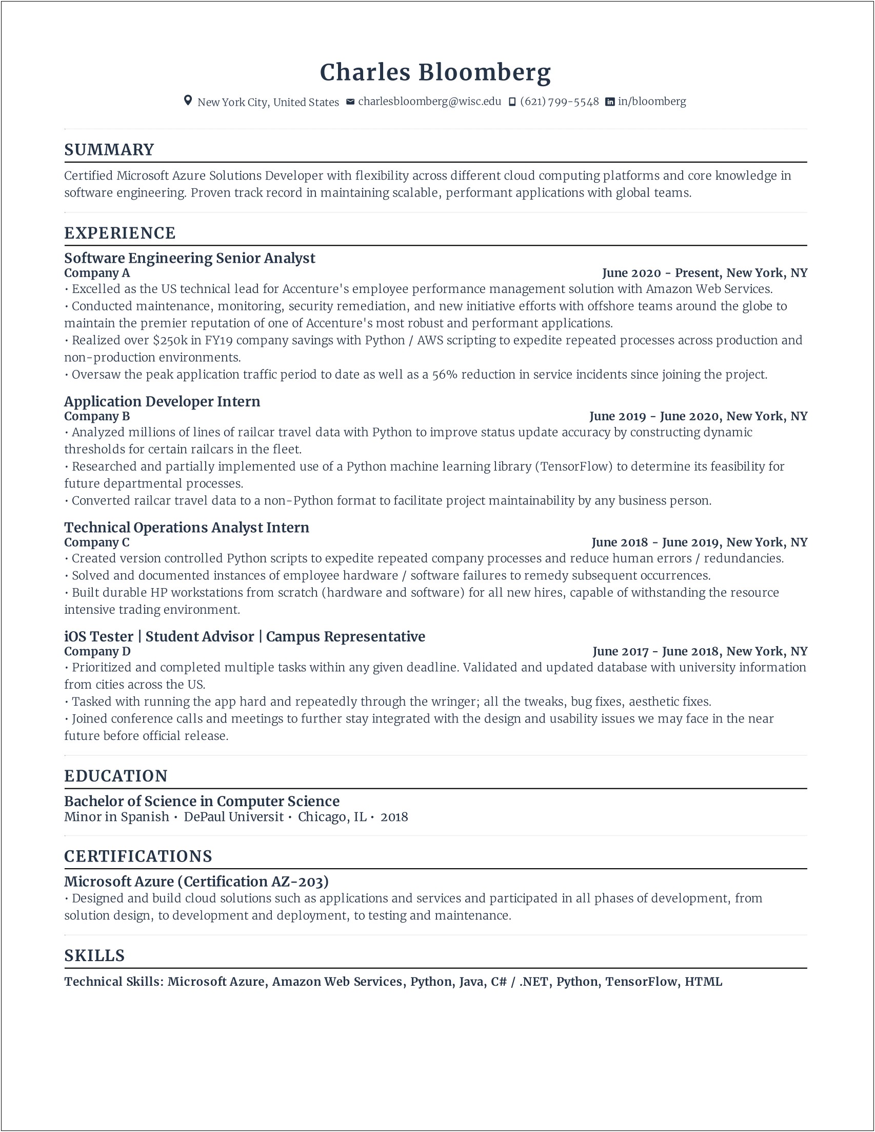 Resume Summary For Senior Engineer