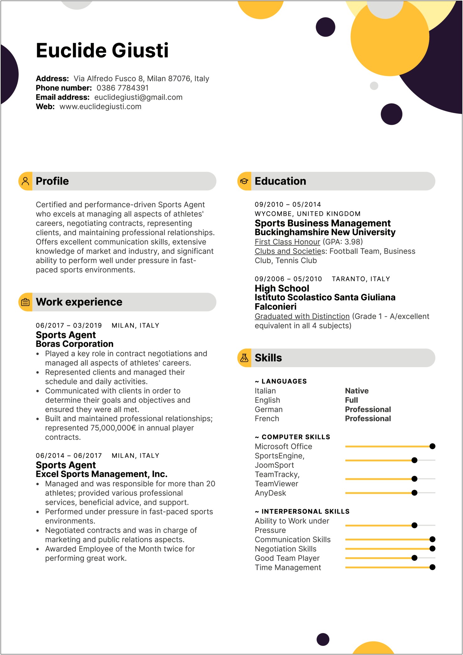 Resume Summary For Sport Marketing Students