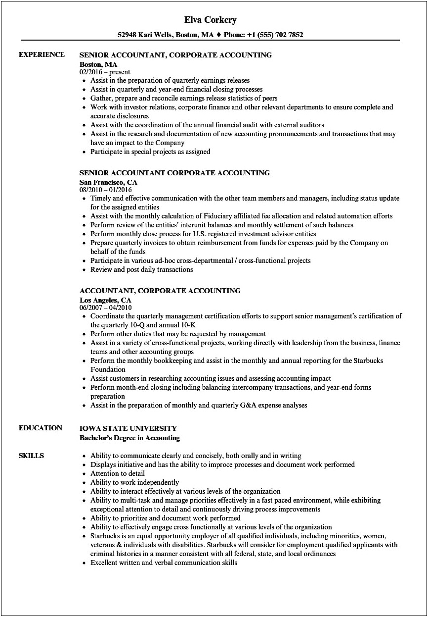 Resume Summary Of Qualifications Examples Accounting