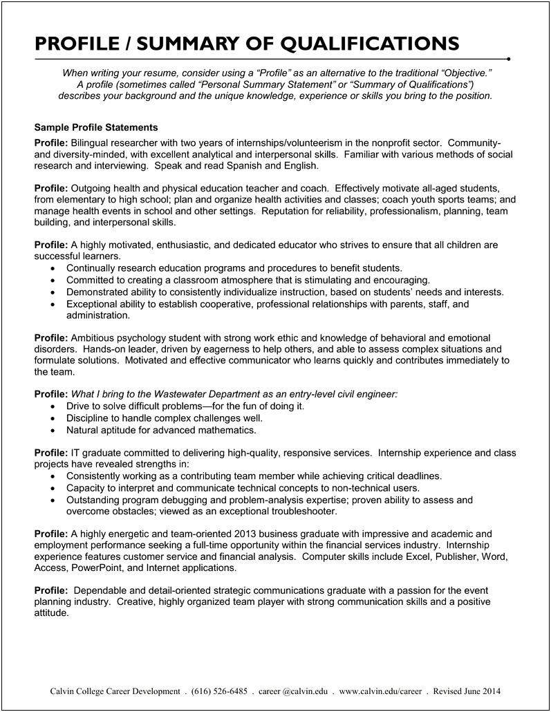 Resume Summary Of Qualifications Sample Entry Level