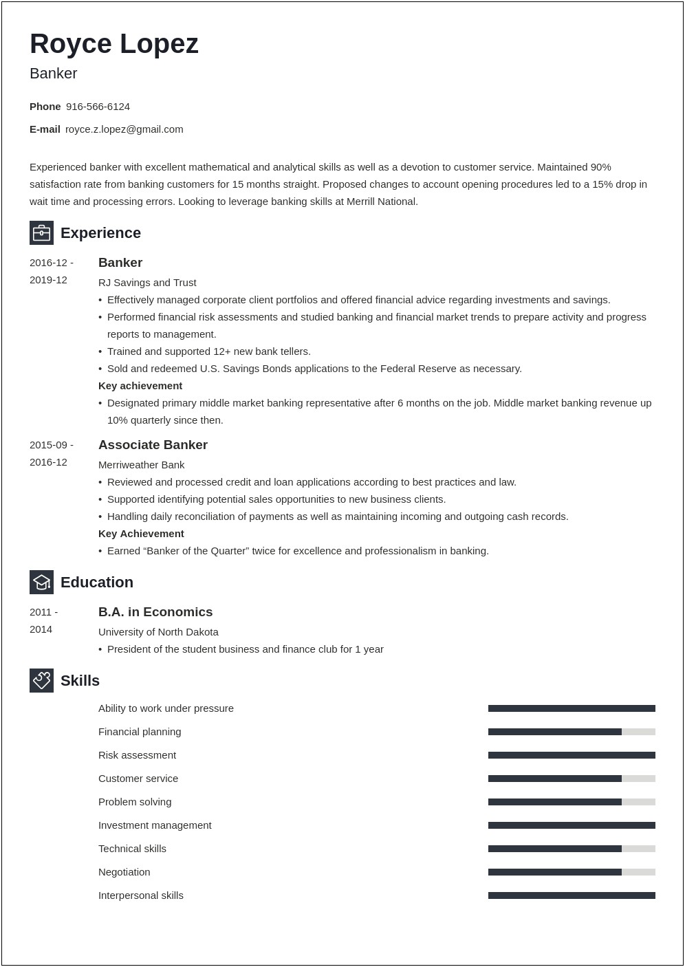 Resume Summary Statement For Collections Banking Background
