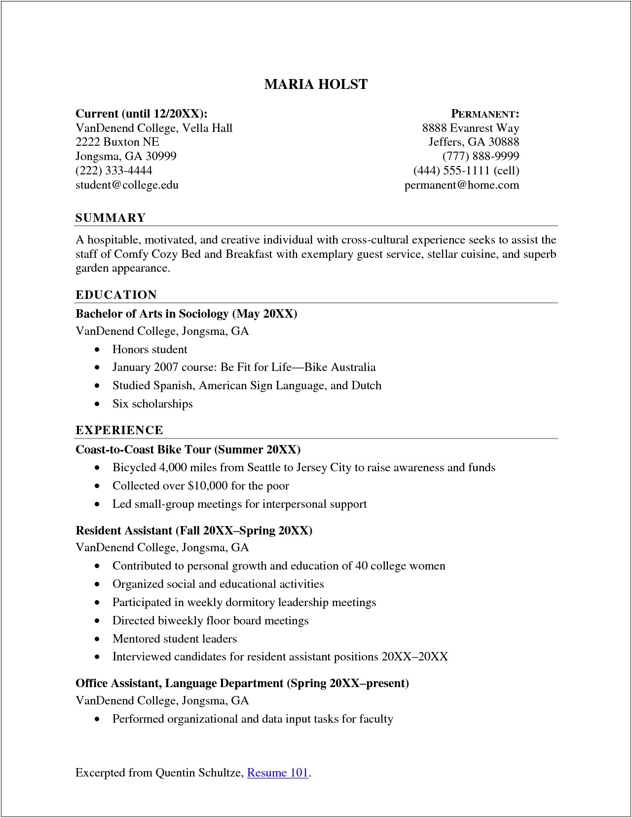 Resume Summary Statement For College Studetn