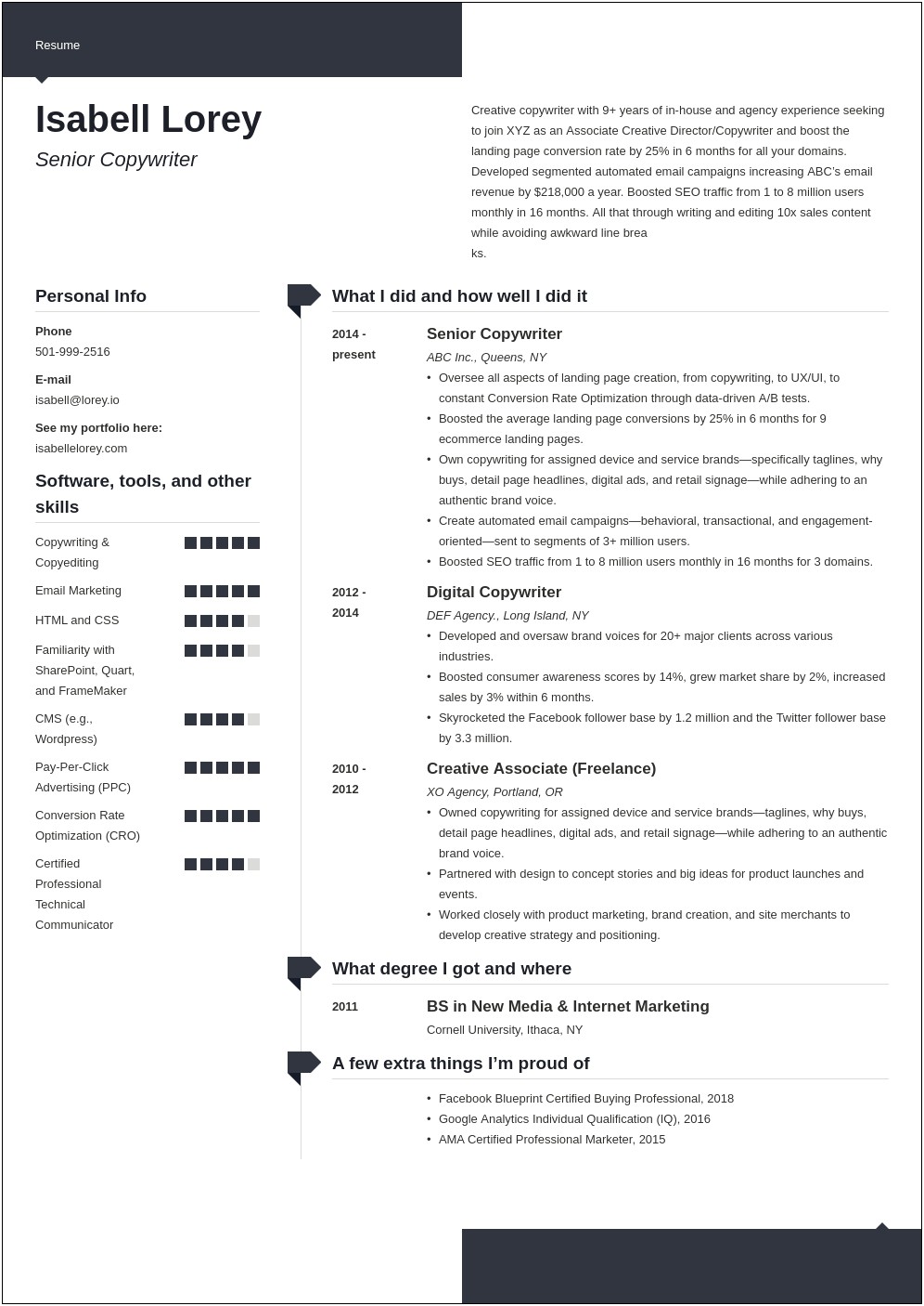 Resume Summary Statement For Copywriters Examples