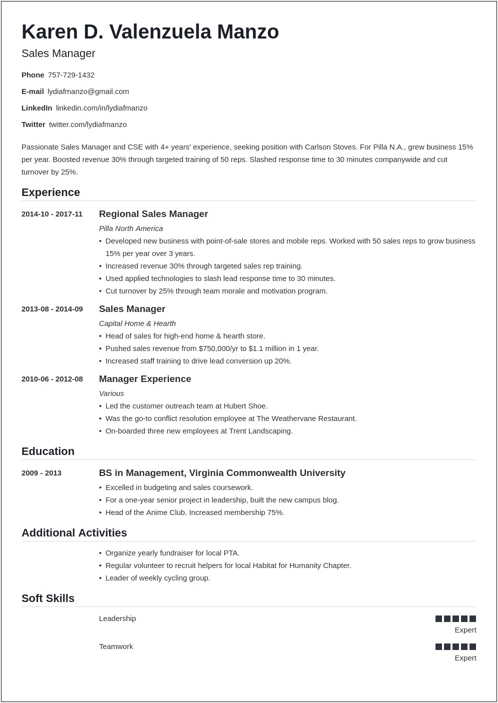 Resume Temp Plates For A Manage Position