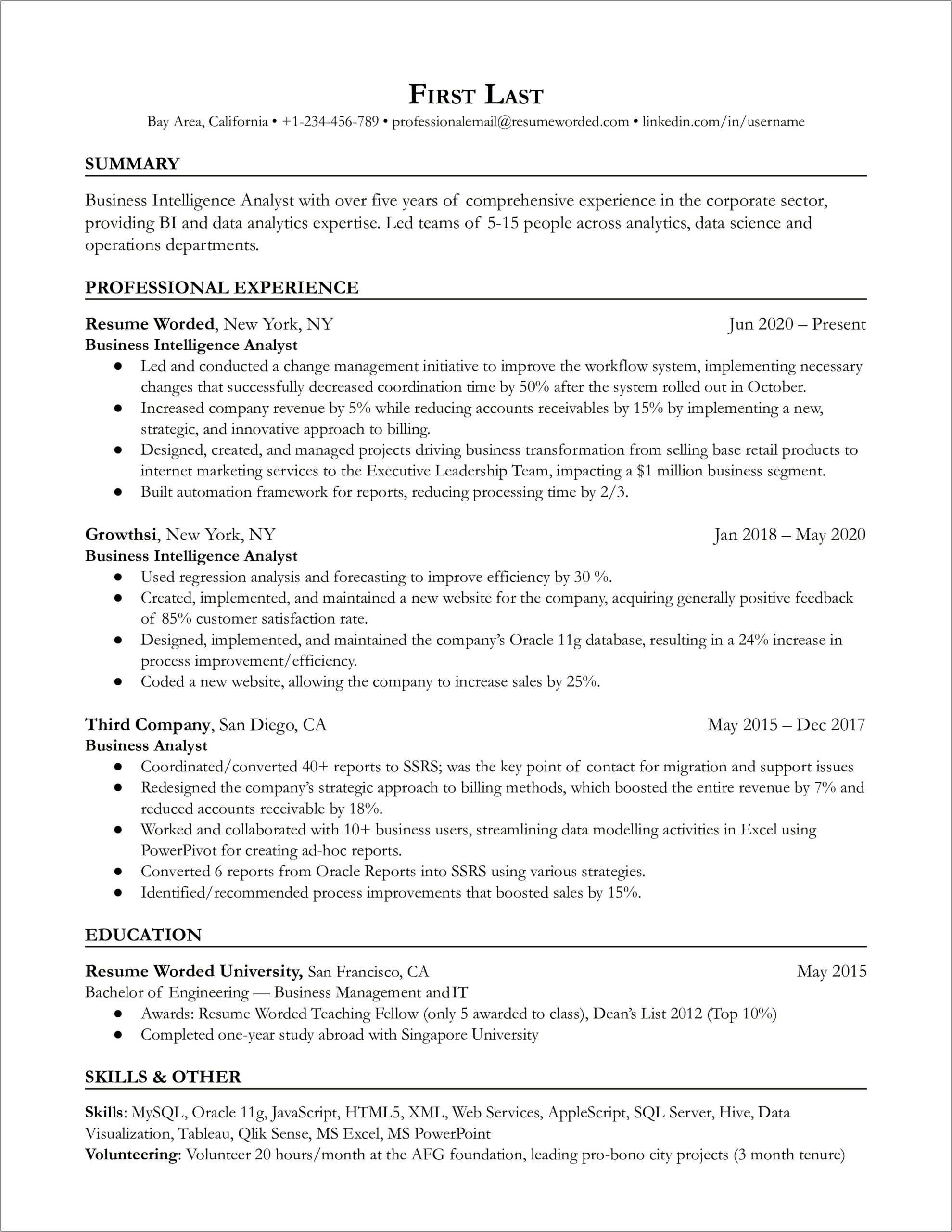 Resume Template For 3 Years Experience