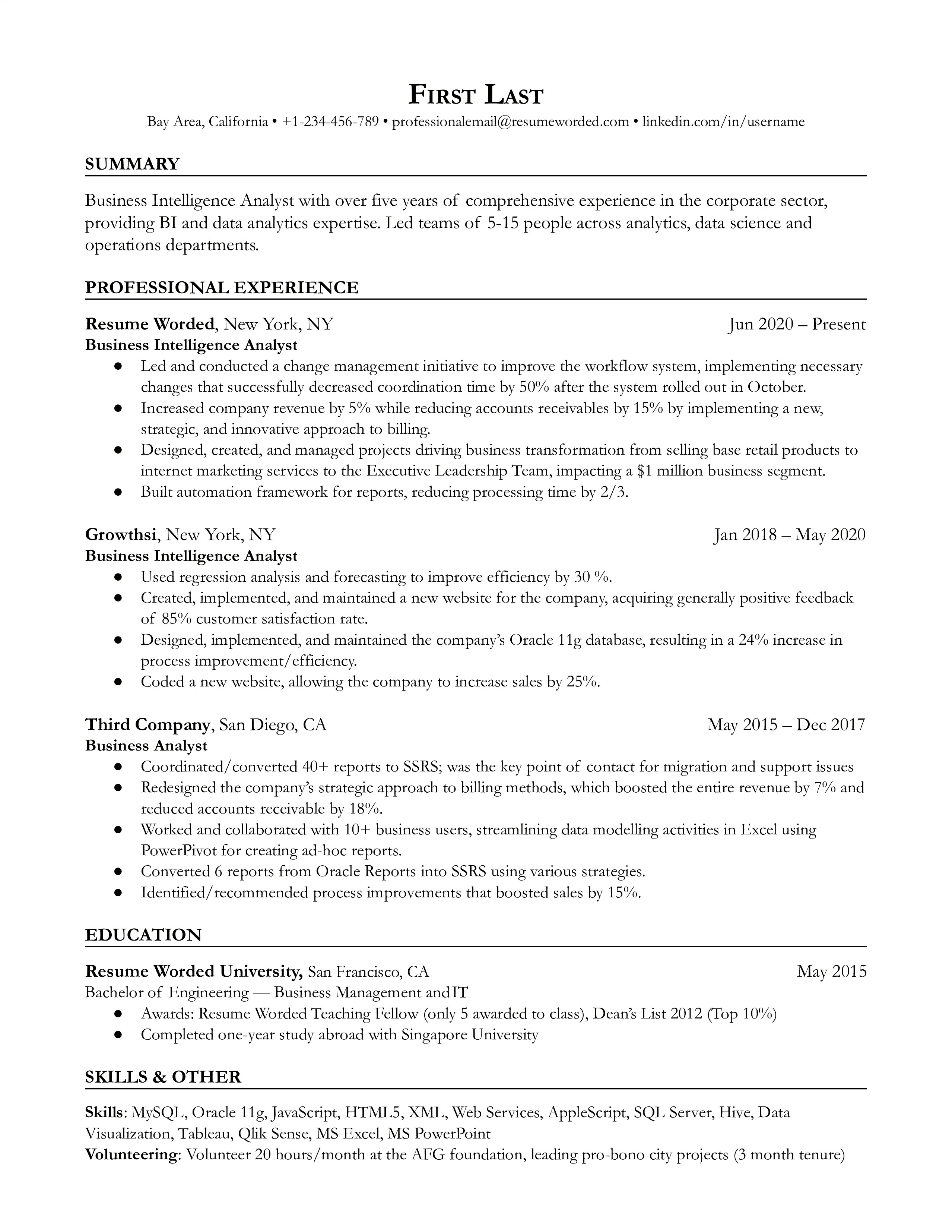 Resume Template For 3 Years Experience