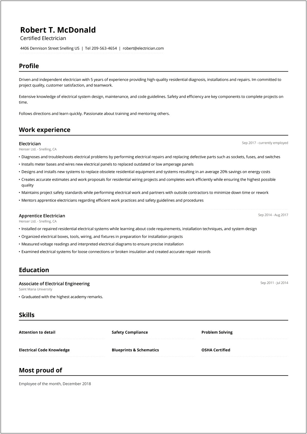 Resume Template For 5 Previous Jobs