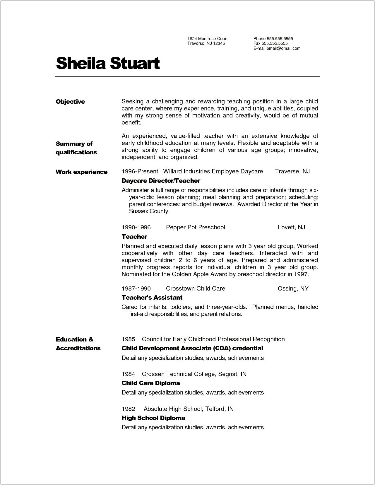 Resume Template For 50 Year Old