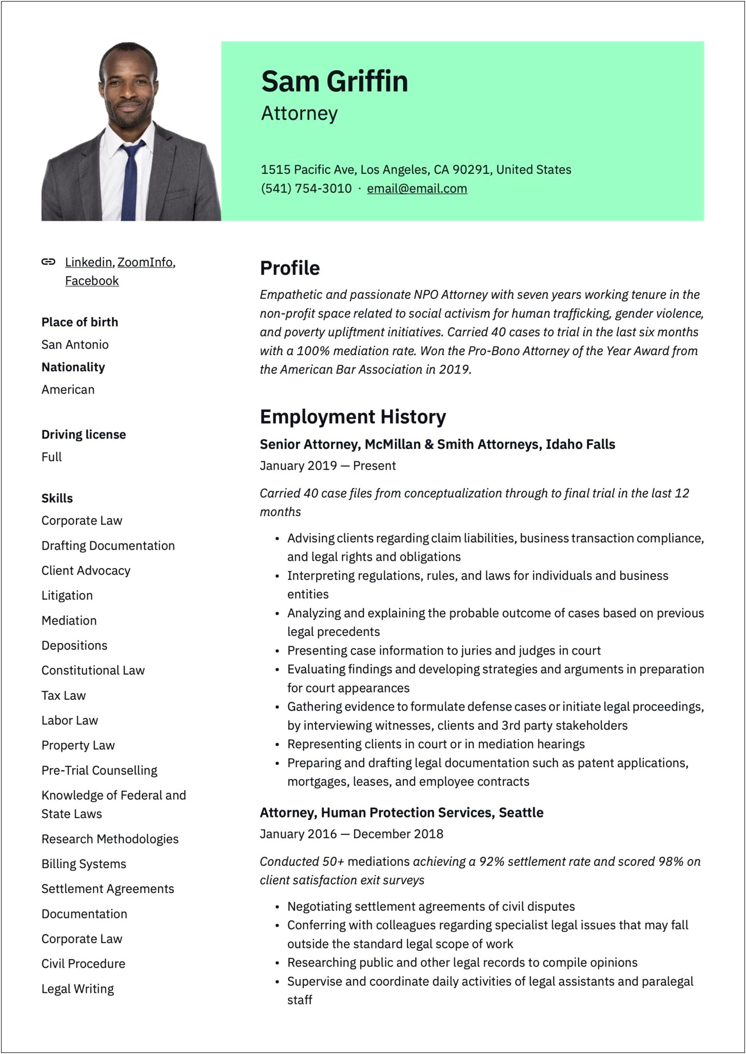 Resume Template For An Assistant Criminal District Attorney