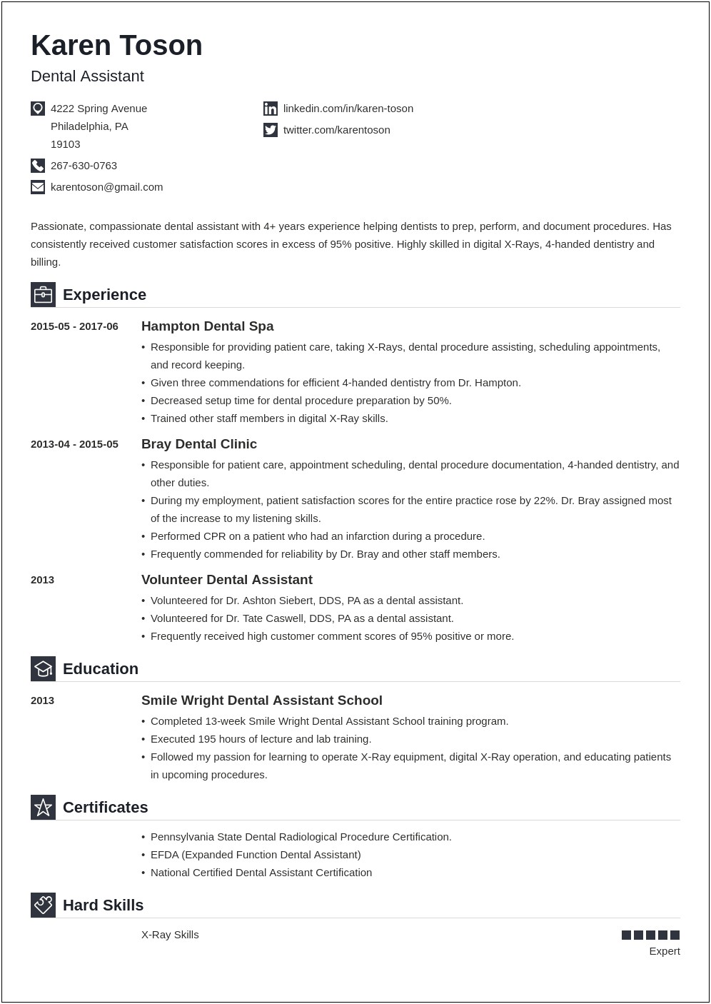 Resume Template For Dental Assistant Printable