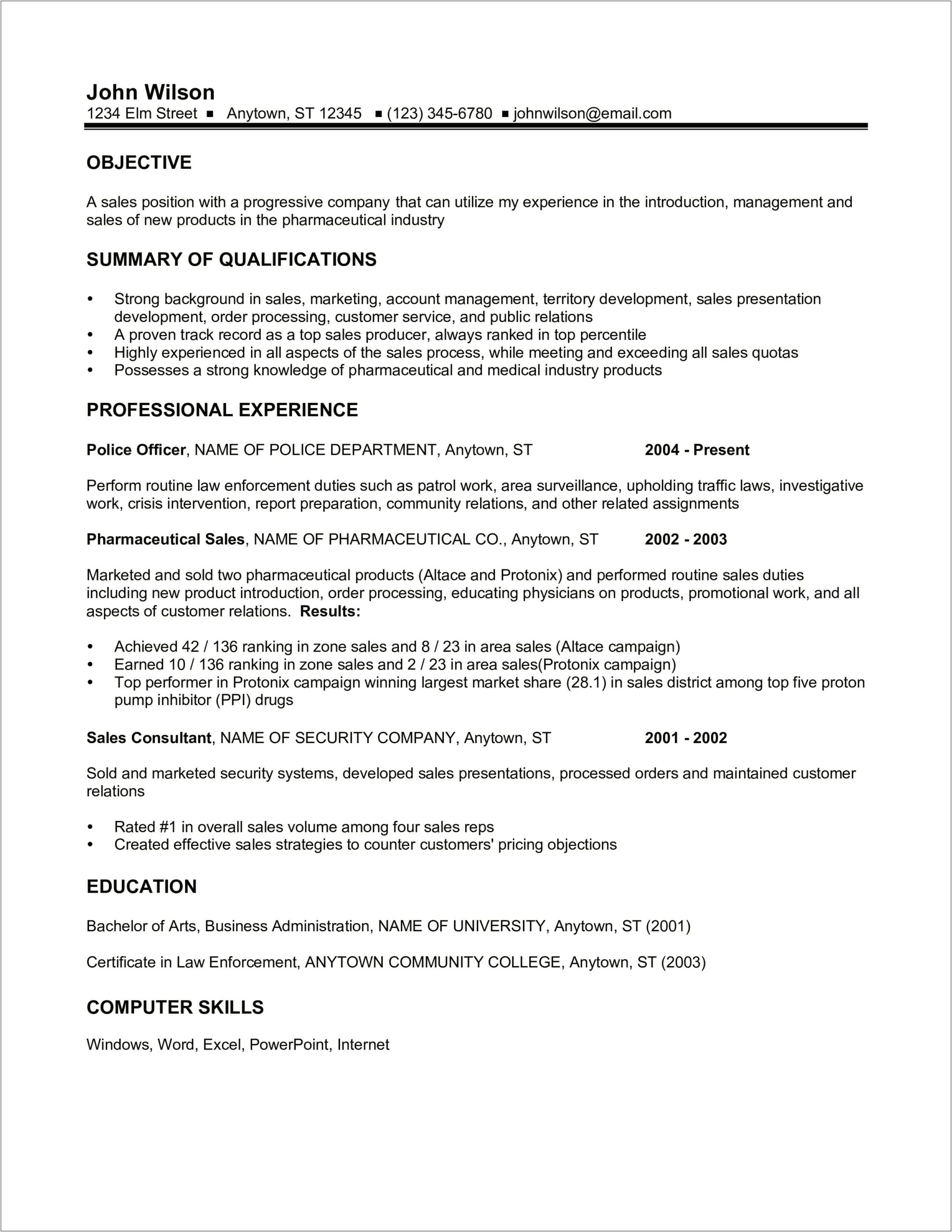 Resume Template For Experienced Sales Professional