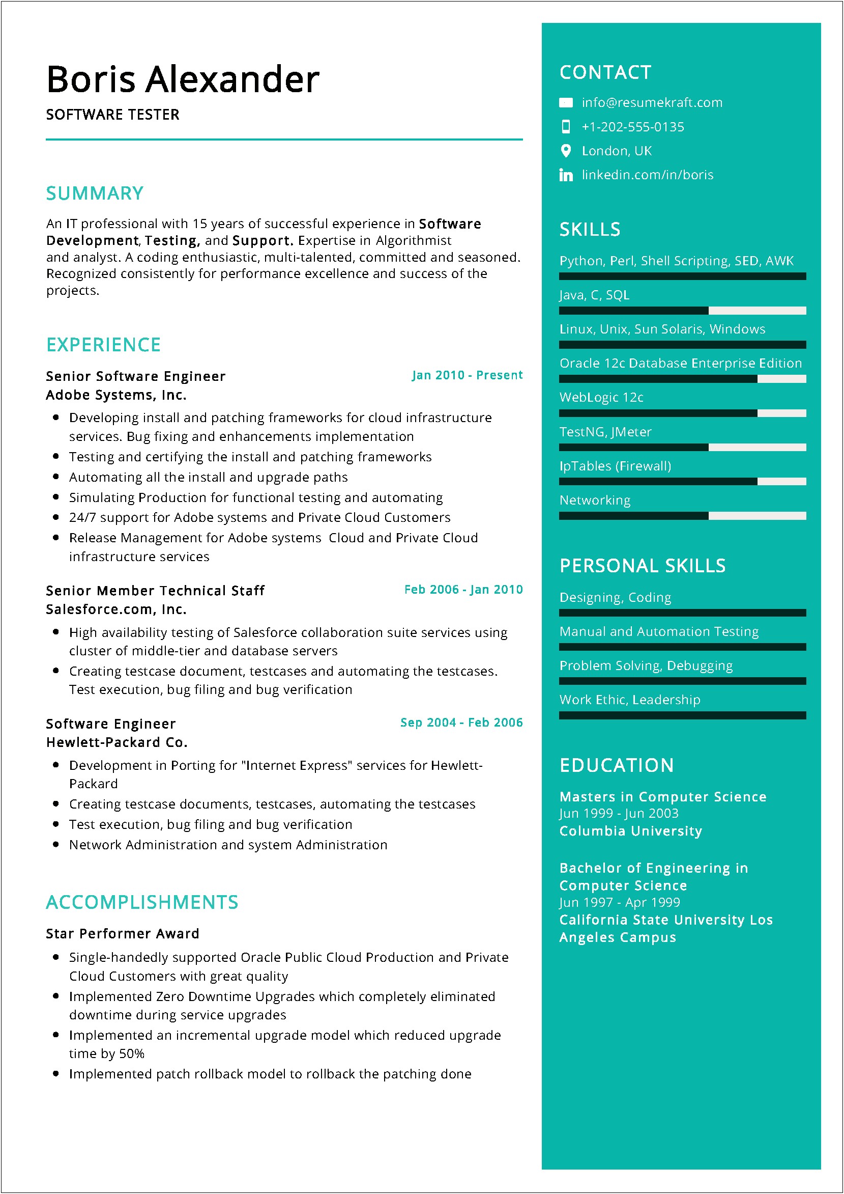 Resume Template For Experienced Tester
