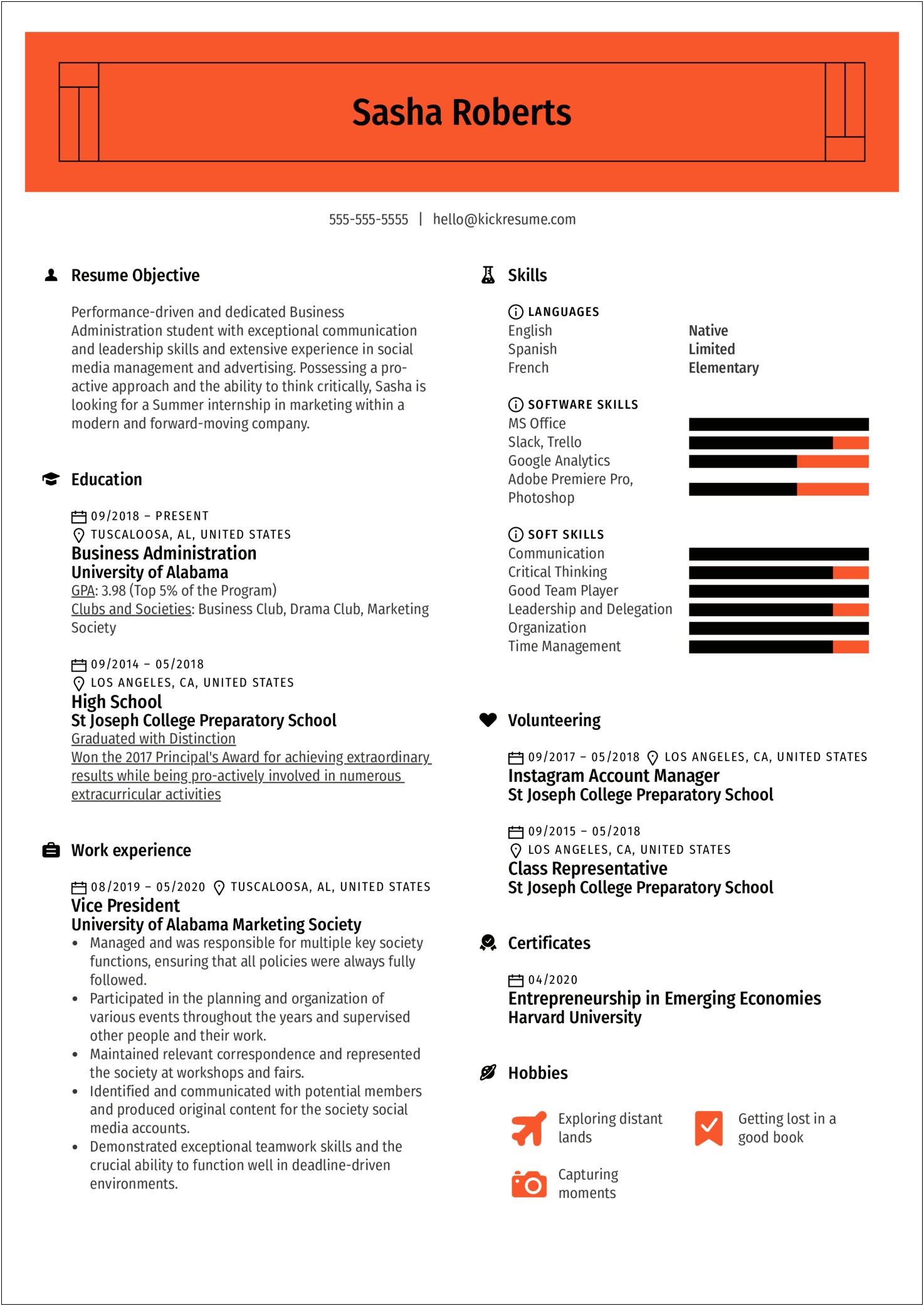 Resume Template For High School Student Entering College