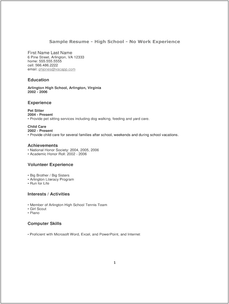 Resume Template For High School Student For College