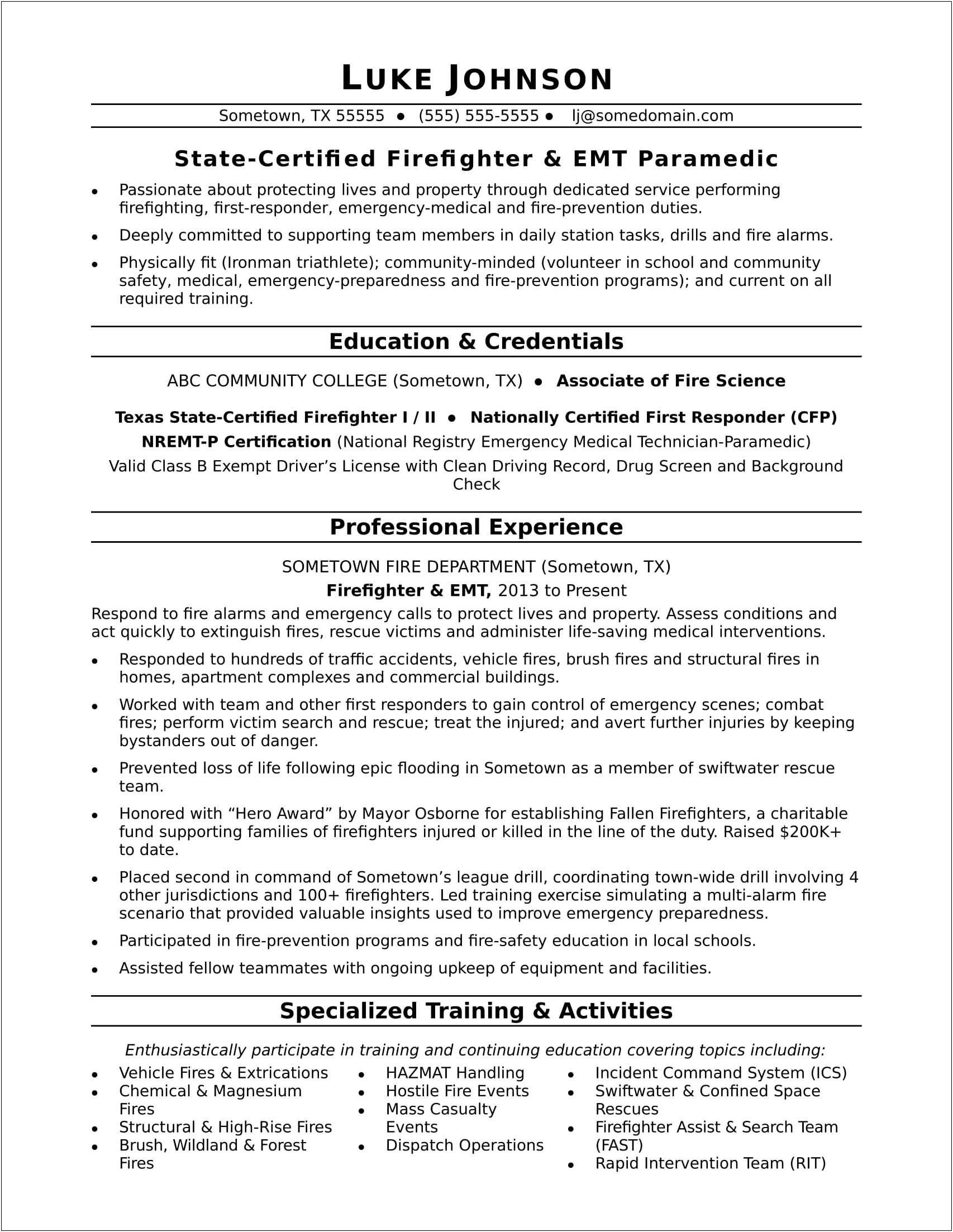 Resume Template For Including Special Training You Received