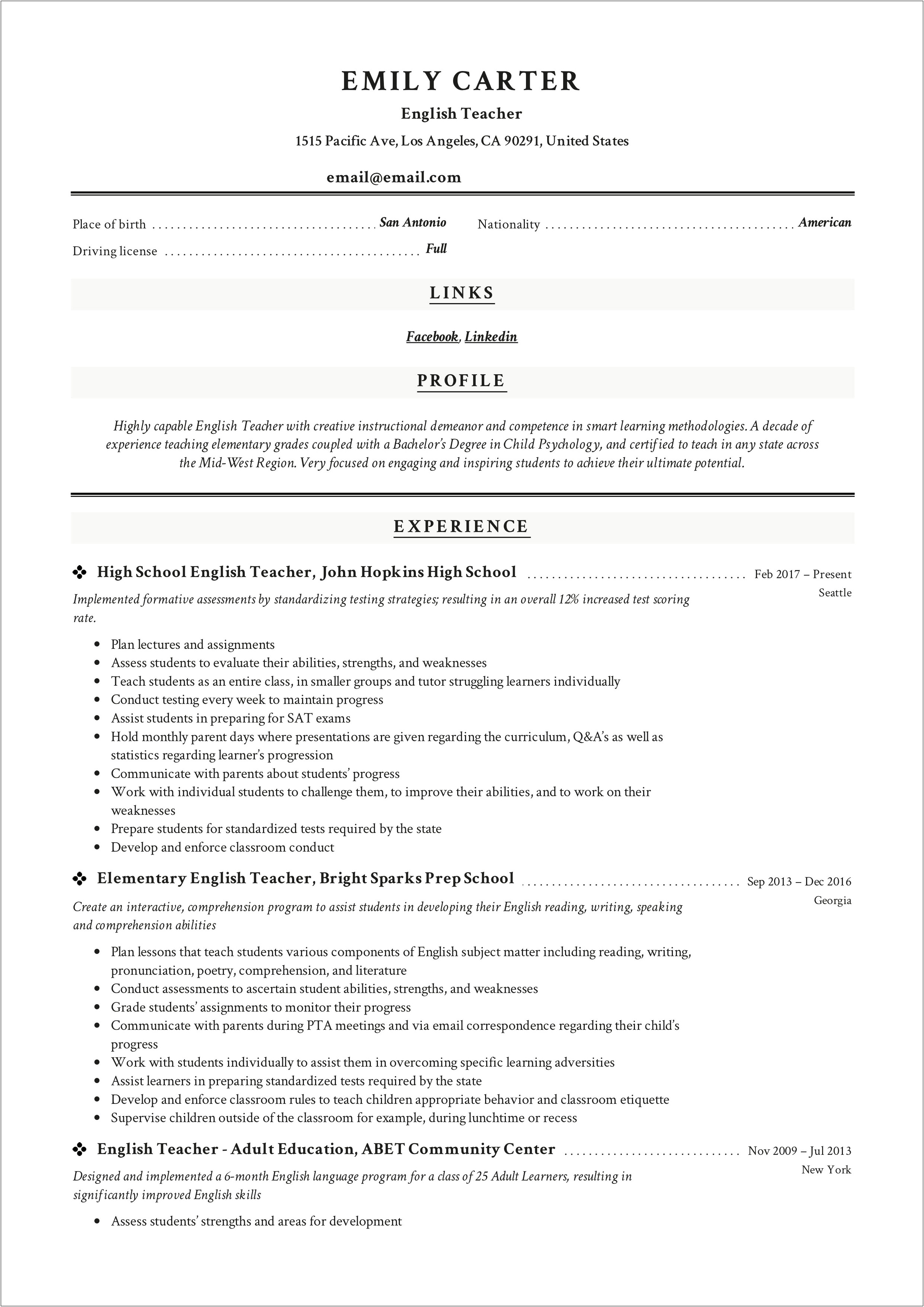 Resume Template For Ma English Graduate India Format