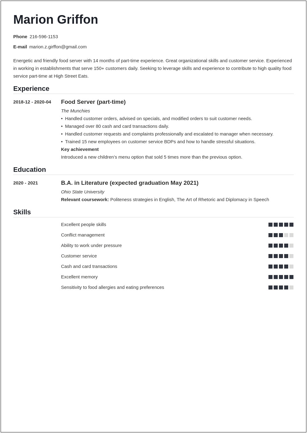 Resume Template For On Campus Job