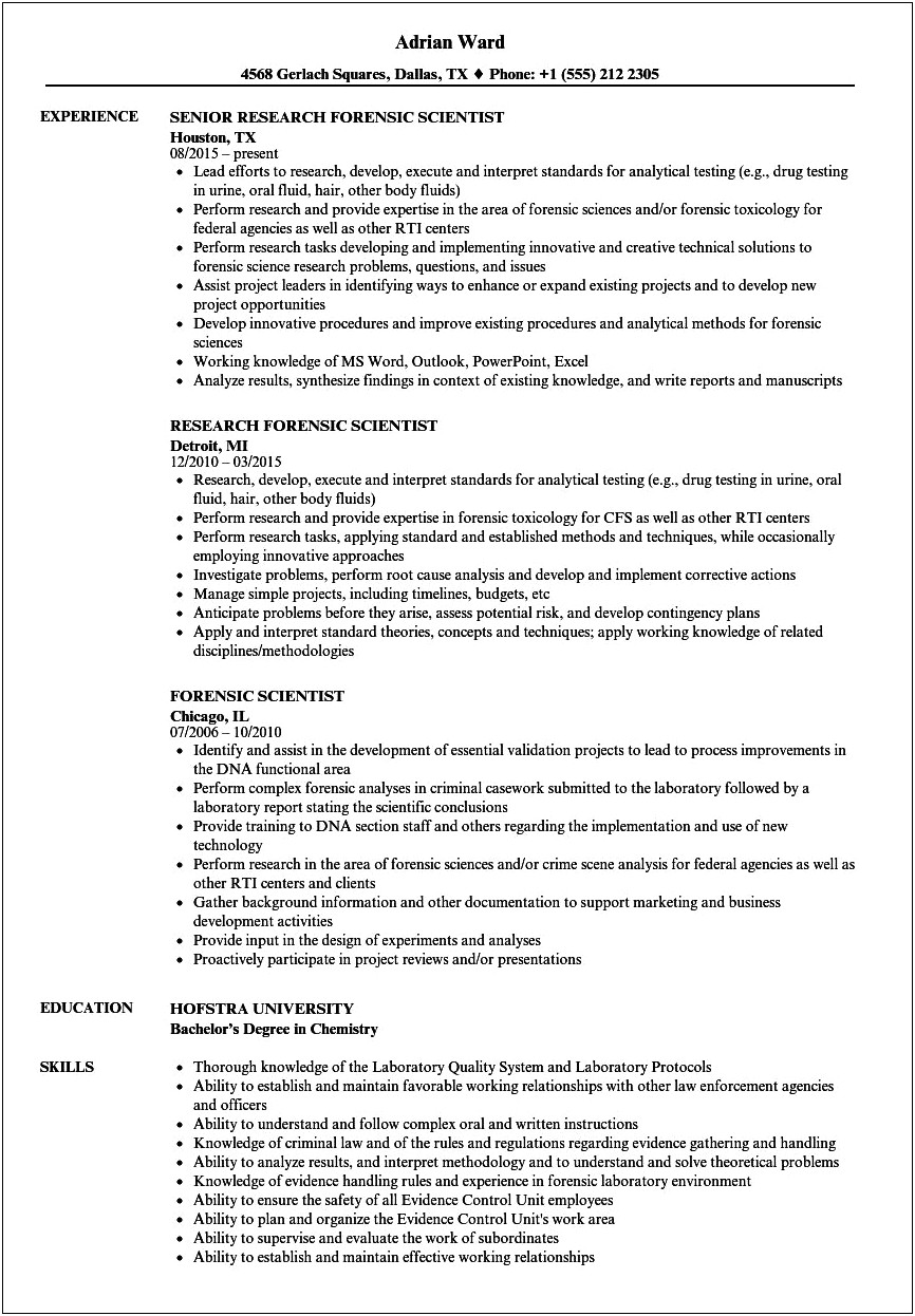 Resume Template For Recent College Graduate In Forensics