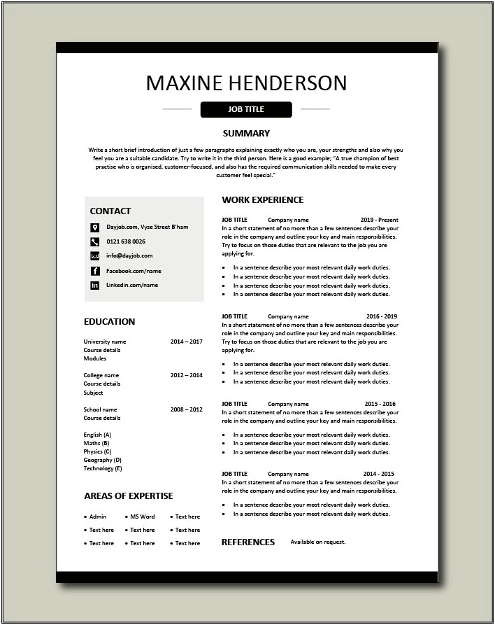 Resume Template For University On Campus Job