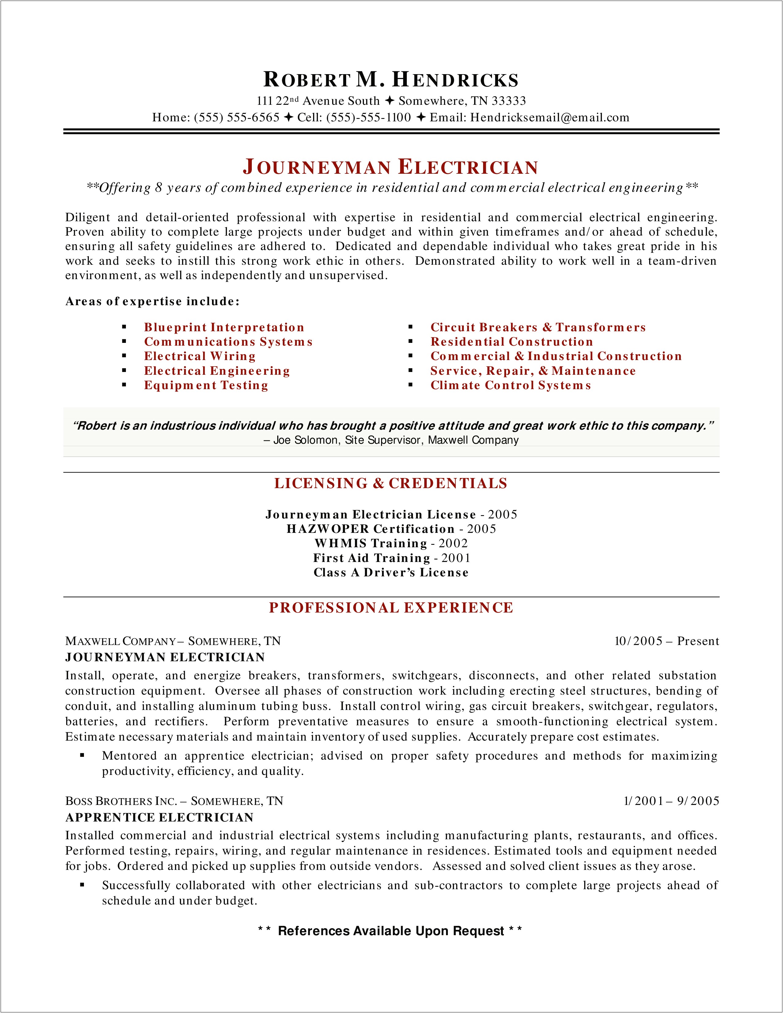 Resume Template References Available Upon Request