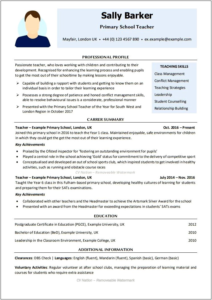 Resume Template To Apply For A School Job