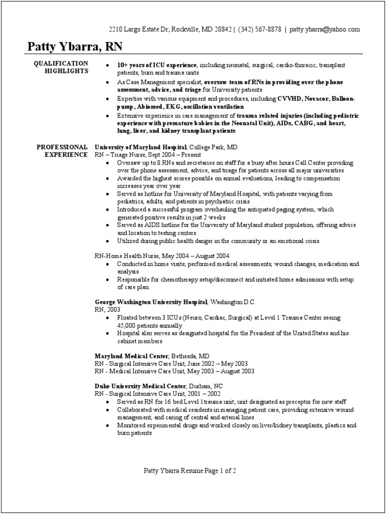 Resume Templates For A Cardiac Cath Rn