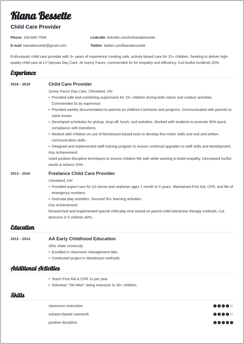 Resume Templates For Child Care Worker