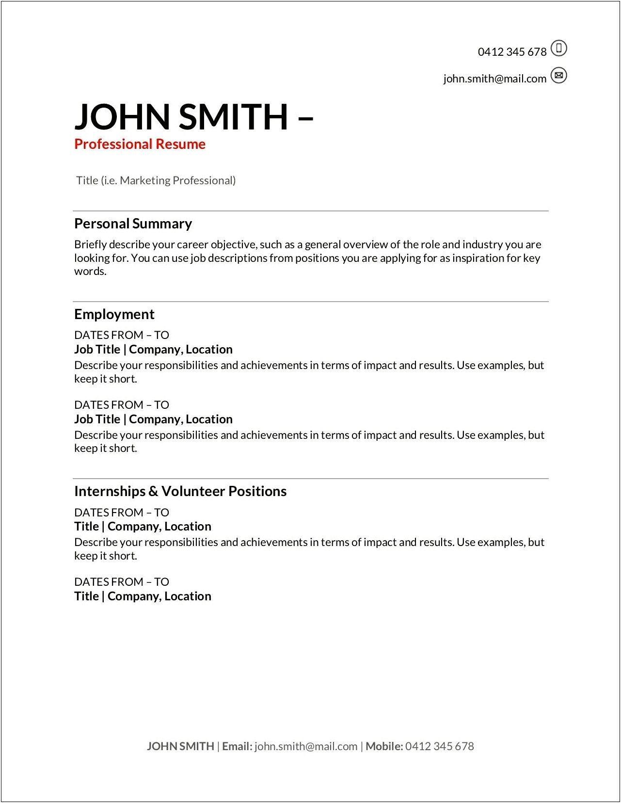 Resume Templates For First Time Workers