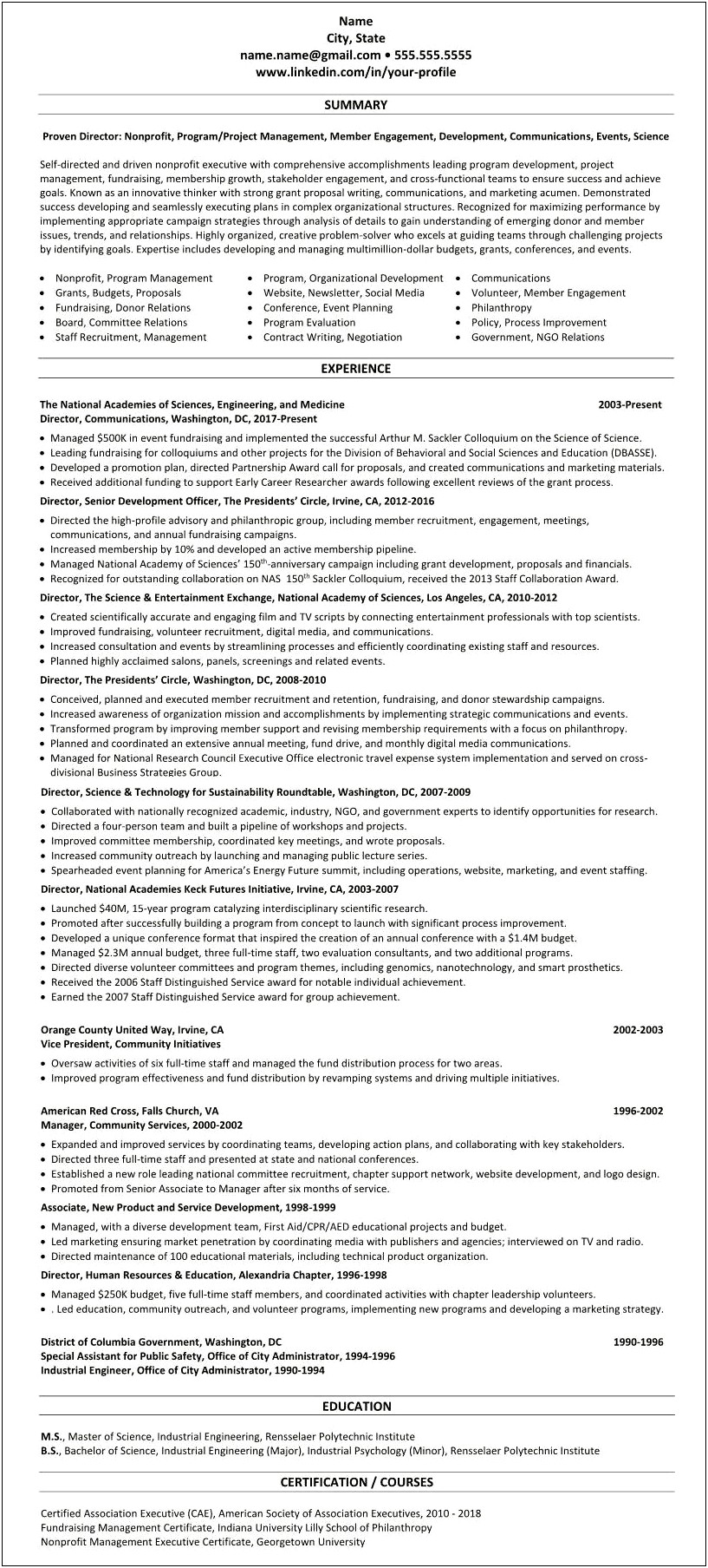 Resume Templates For Nonprofit Organizations Word