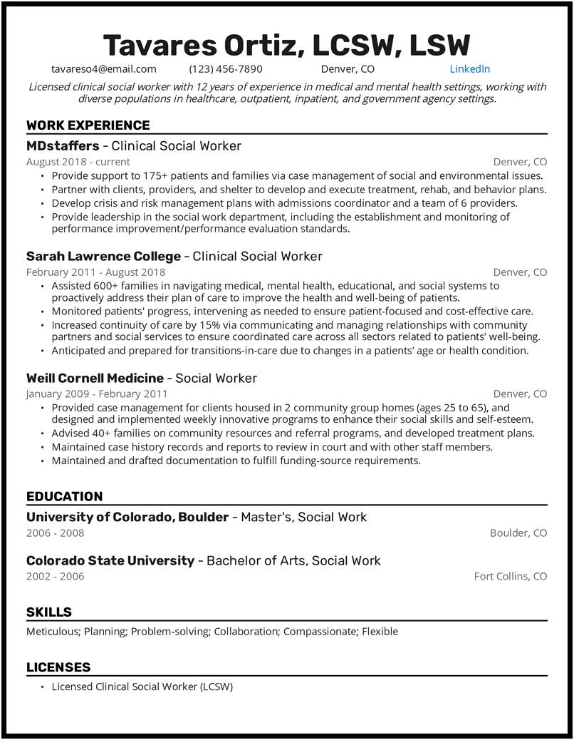 Resume Templates For Social Work Students