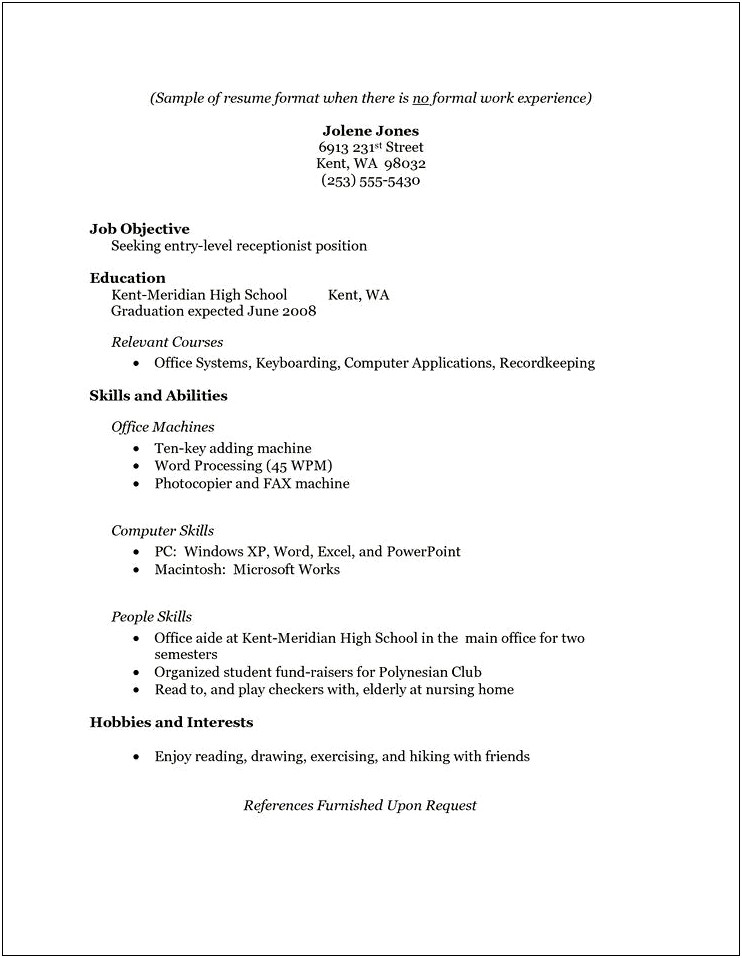 Resume Templates For Students With Little Experience