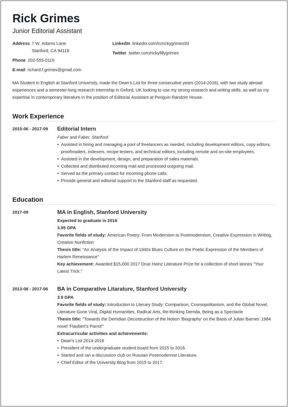 Resume Templates With No College Degree