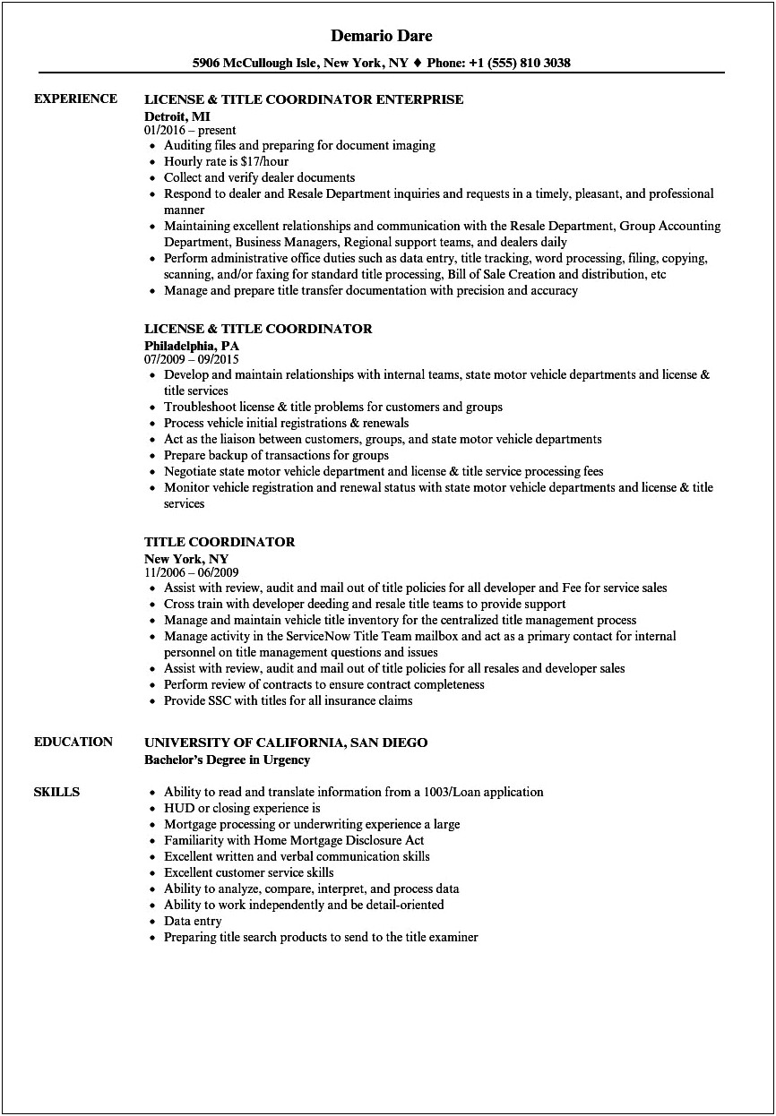 Resume Title For Job Never Held Before
