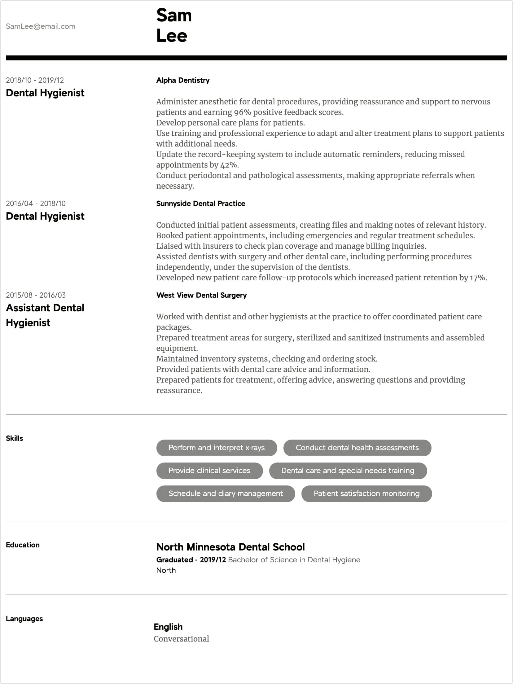 Resume To Apply For Dental Program Example