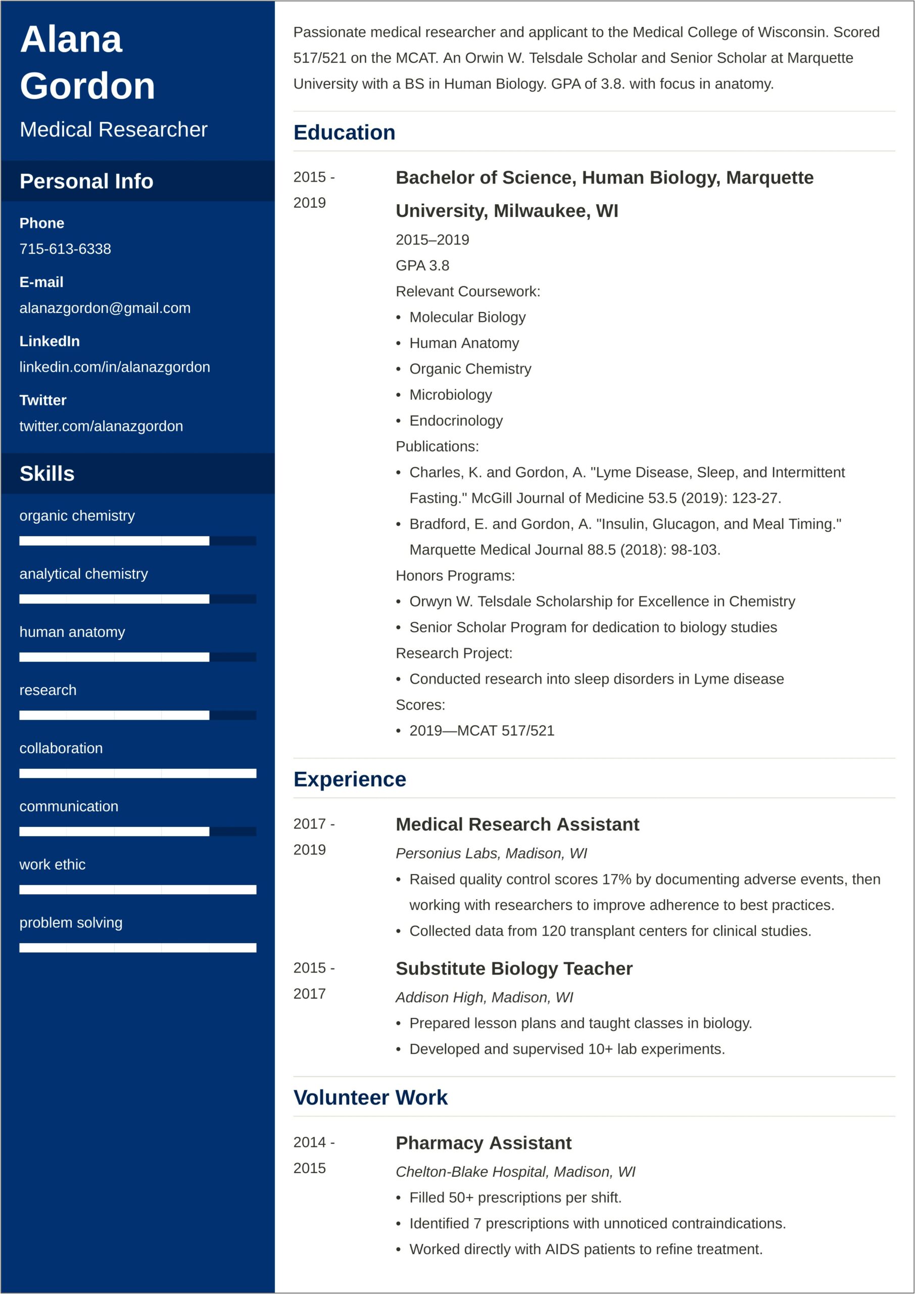 Resume To Apply For Medical School