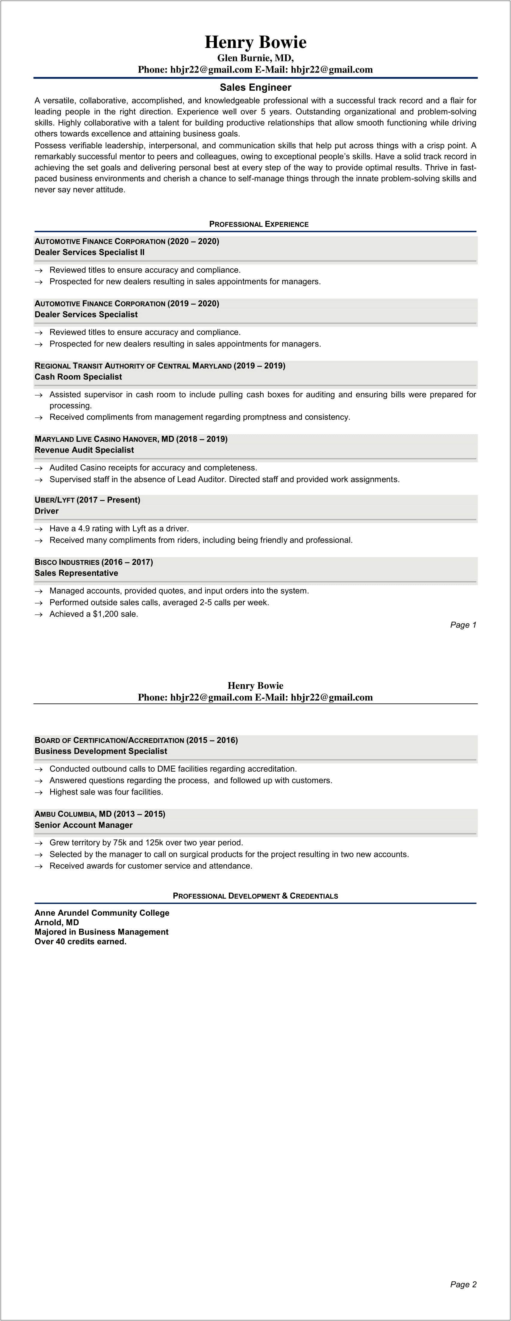 Resume To Become Automotive Finance Manager