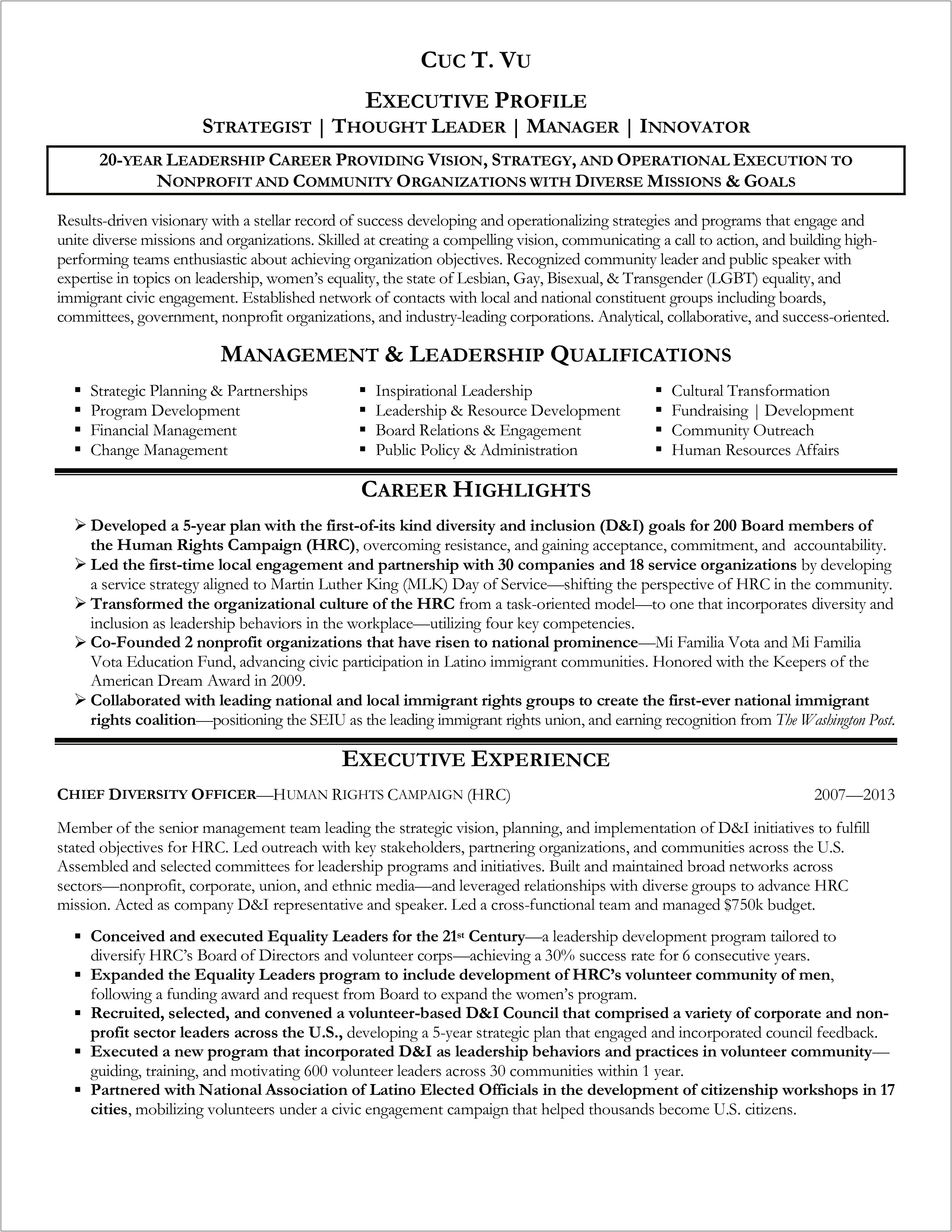 Resume To Get An Executive Job