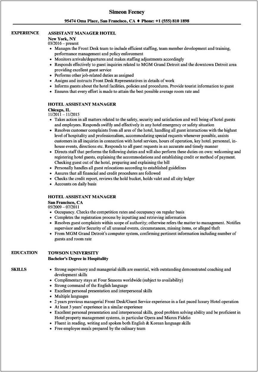 Resume To Land Lodge Desk Clerk Job