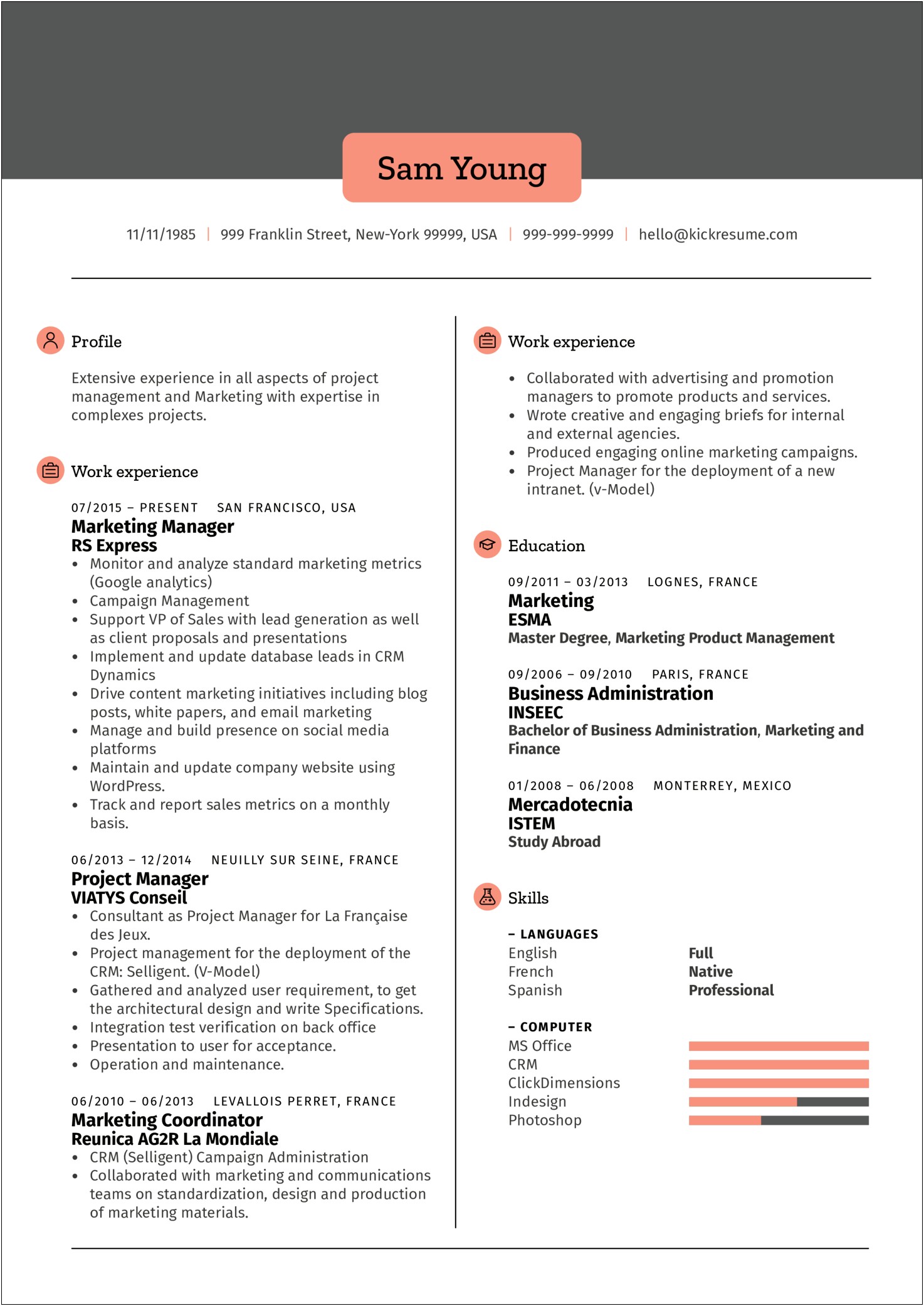 Resume To Promote My Business Template