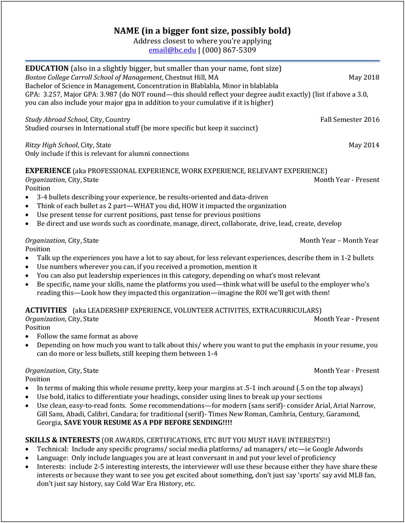 Resume Where To Put Major And Minors