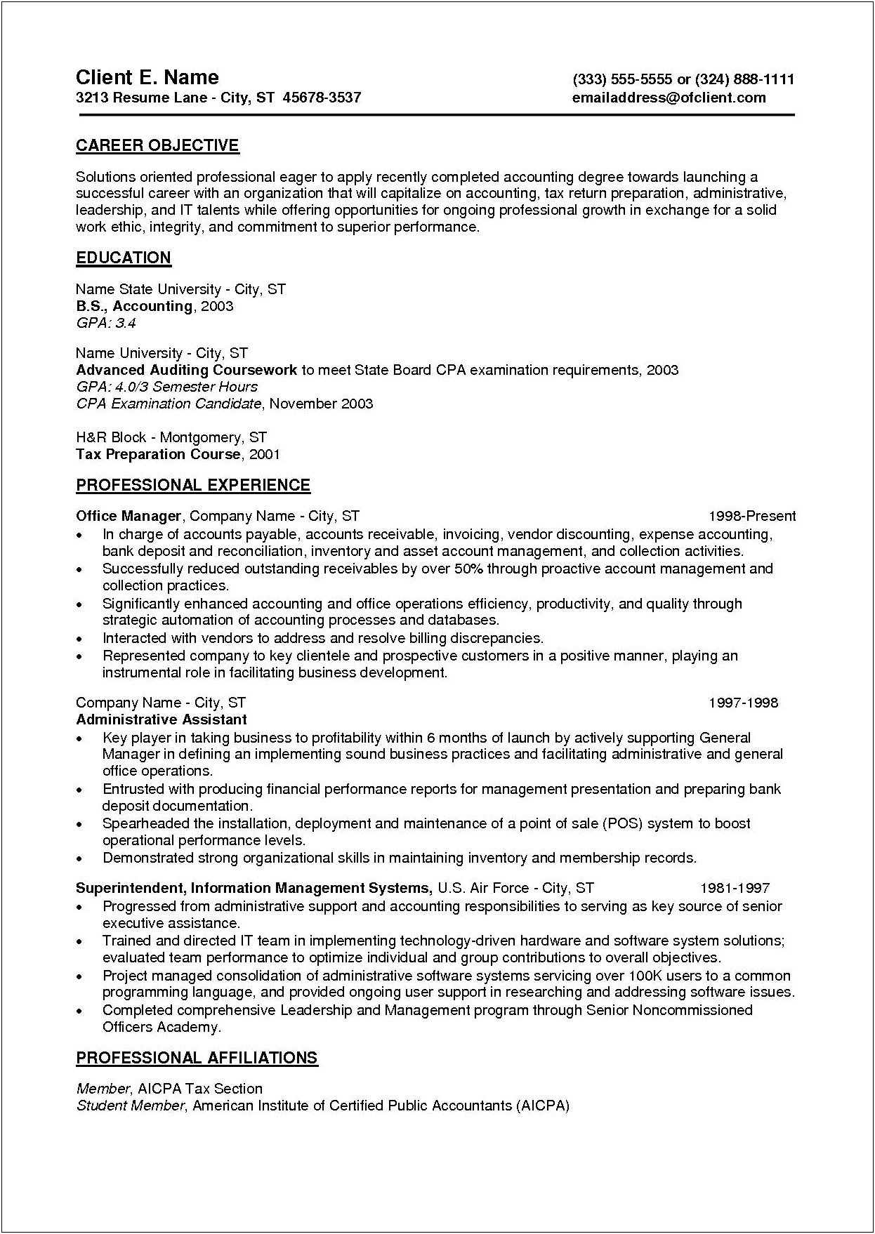 Resume With Career Objective And Profile Summary