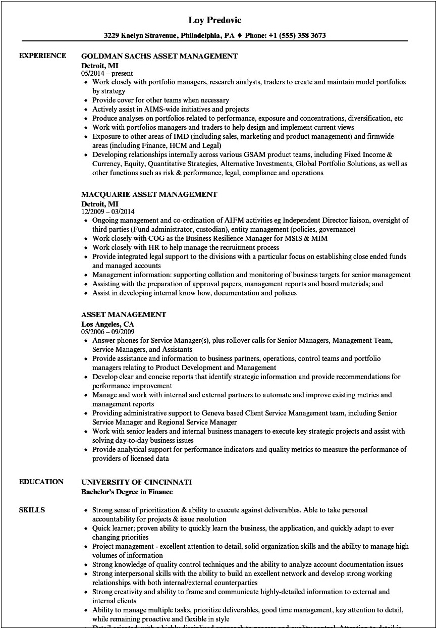 Resume With Good Experience Asset And Liability Management