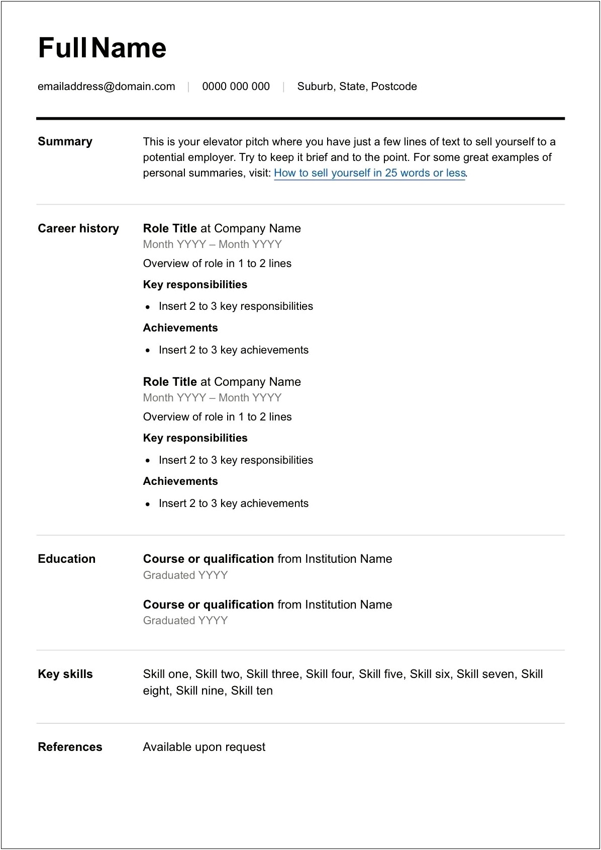 Resume With No Job History Template