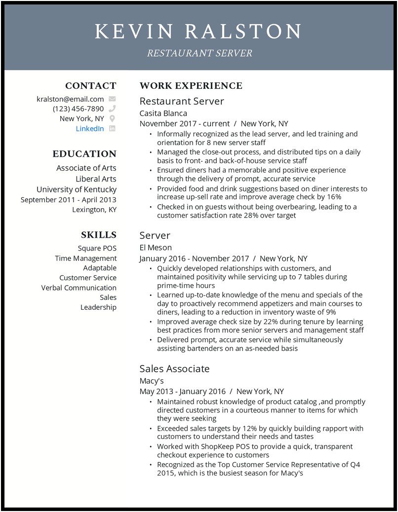 Resume Word For Food Service Worker