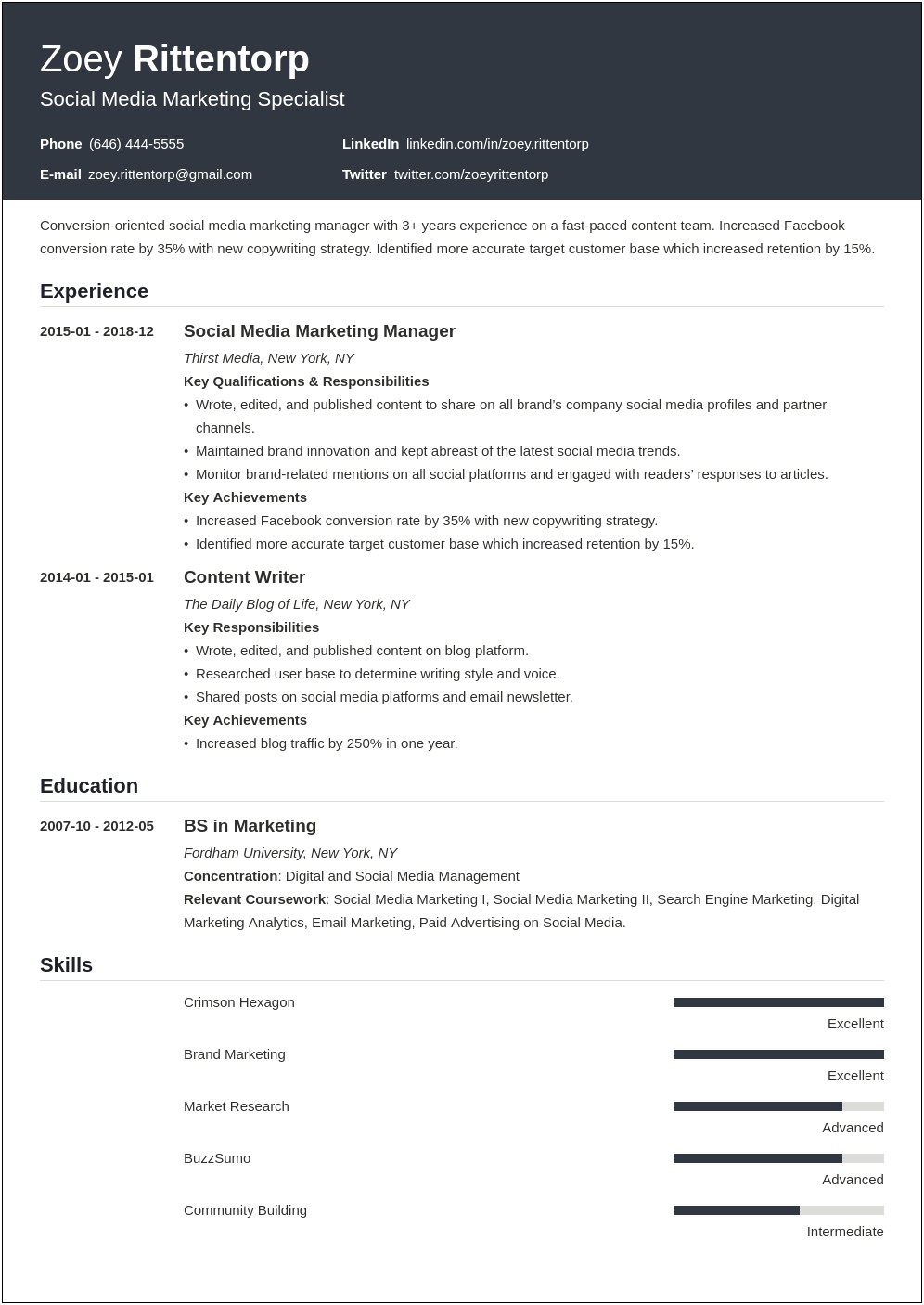 Resume Wording For Creating And Writting Newsletters
